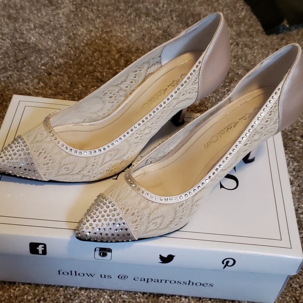 Crystal and lace wedding shoes